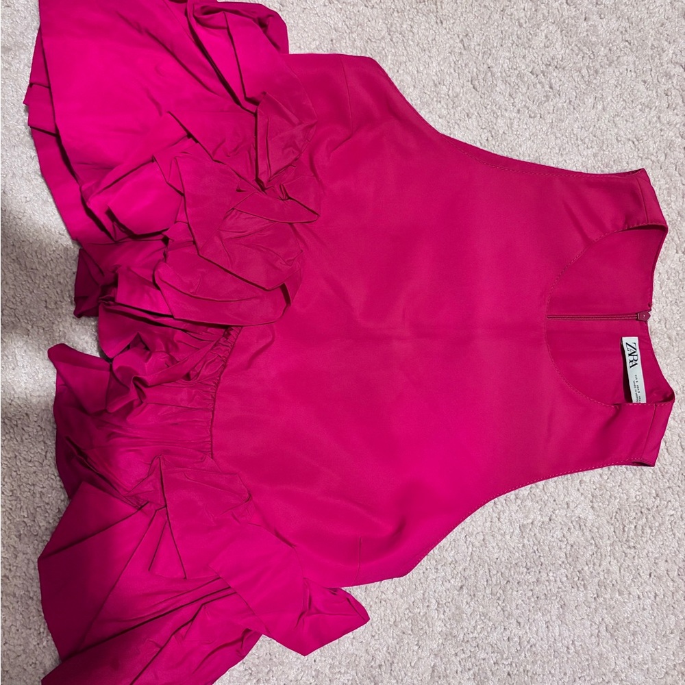 Zara Pink Ruffled Sleeveless Top